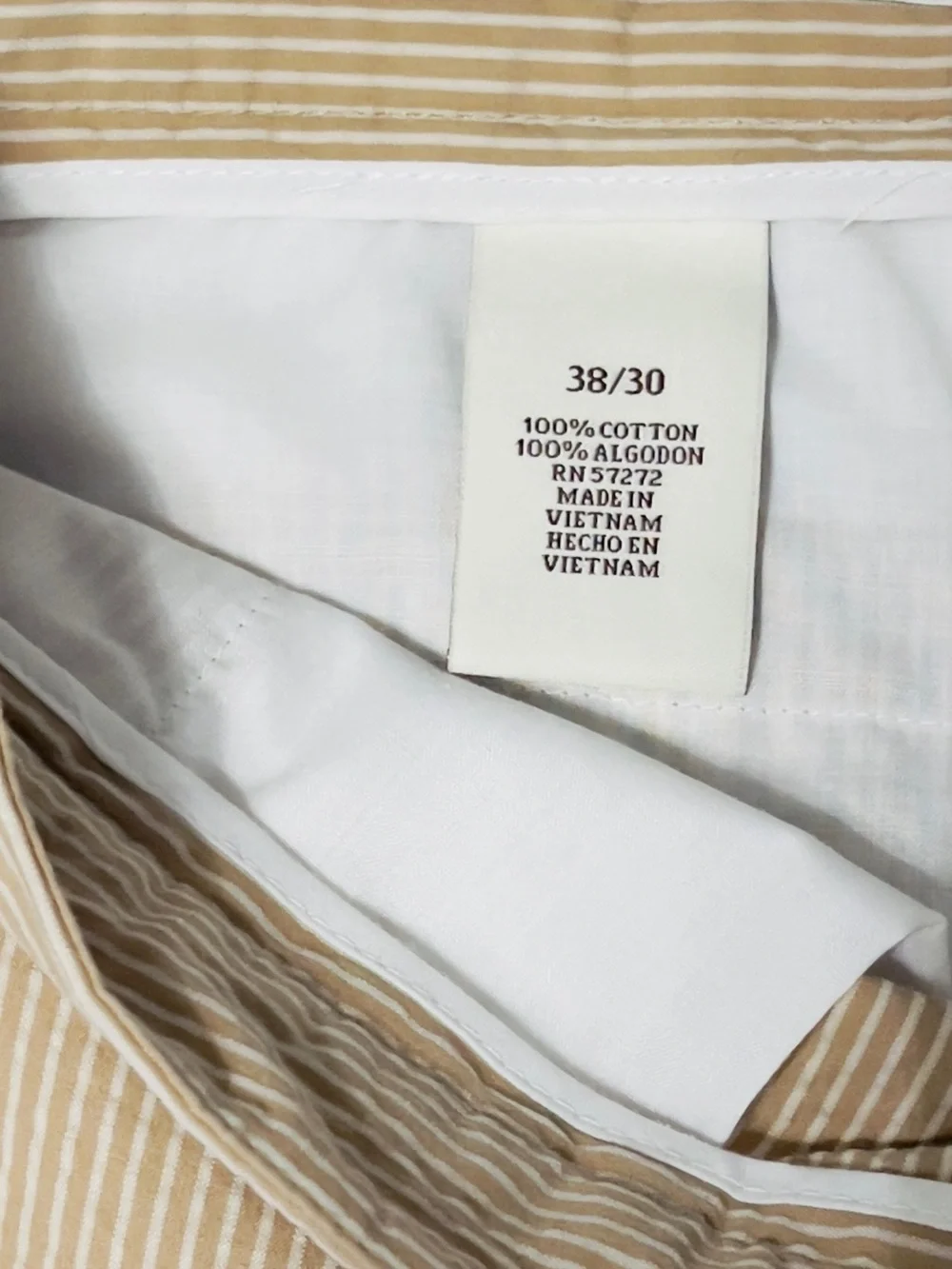 Vintage Perry Ellis Seersucker Pants 38x30 Tan White Stripe Cotton Preppy